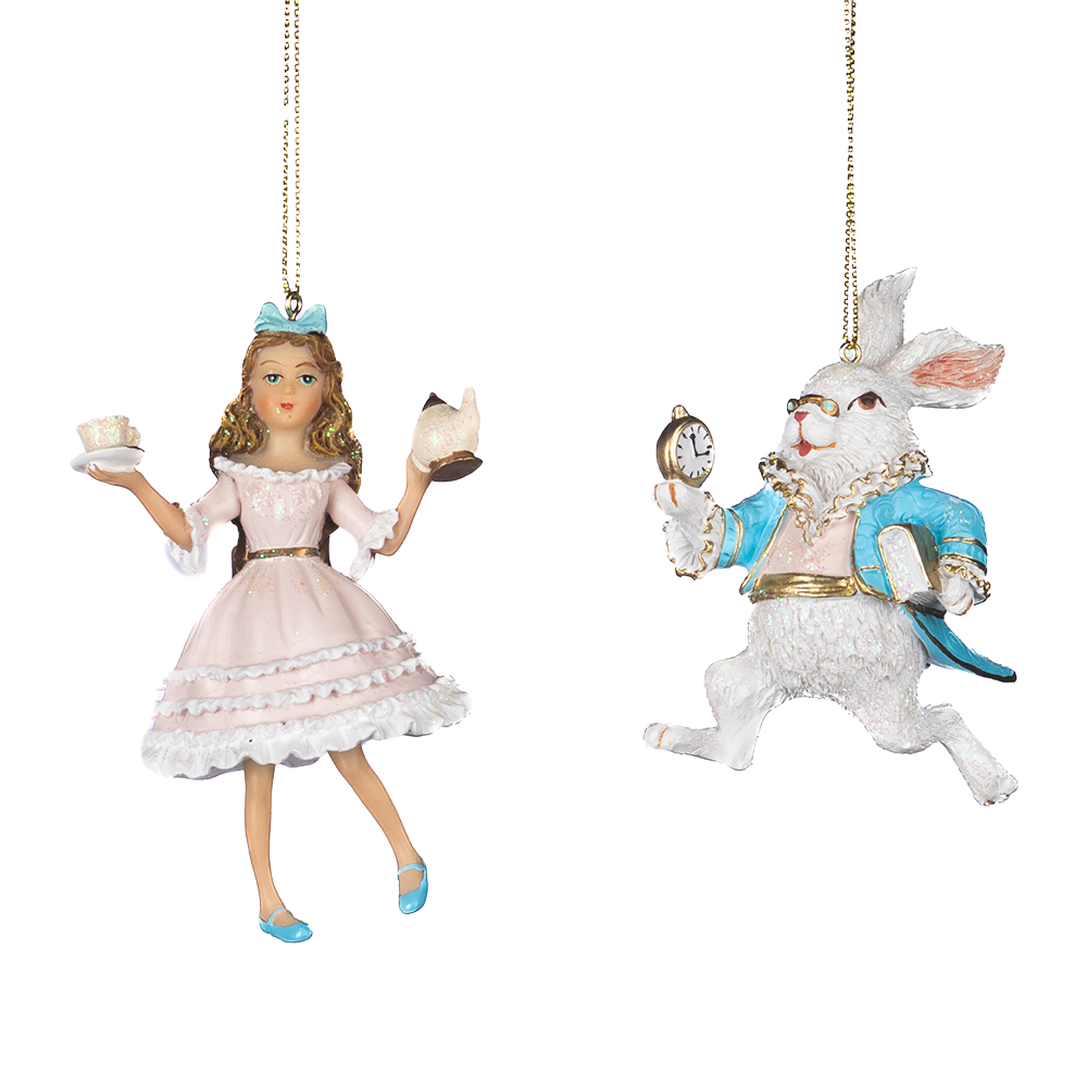 Goodwill M&G Christmas Ornament - Alice in Wonderland and Rabbit - Set of 2 - Pastel - Pink Blue - 10cm