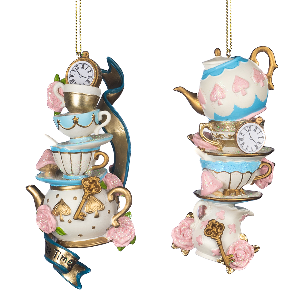 Goodwill M&G Weihnachtsanhänger - Alice im Wunderland Teetassen - Set von 2 - Pastell - rosa blau - 12cm