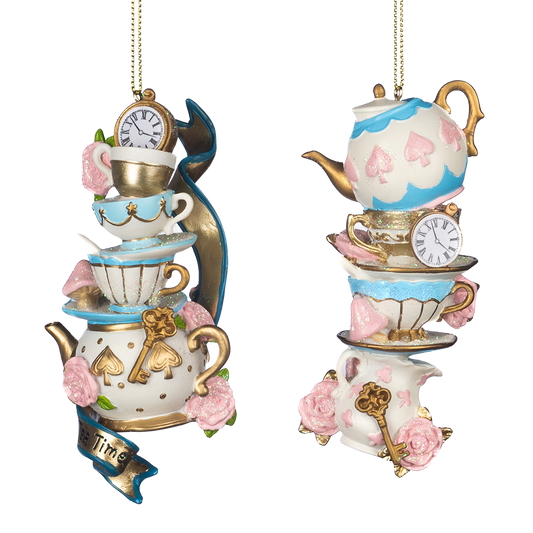 Goodwill M&G Christmas Ornament - Alice in Wonderland Teacups - Set of 2 - Pastel - Pink Blue - 12cm