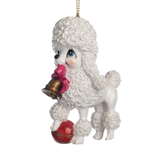 Goodwill M&G Kerstornament - Poedel Hond met Kerstbel en Bal - wit - 8,5cm