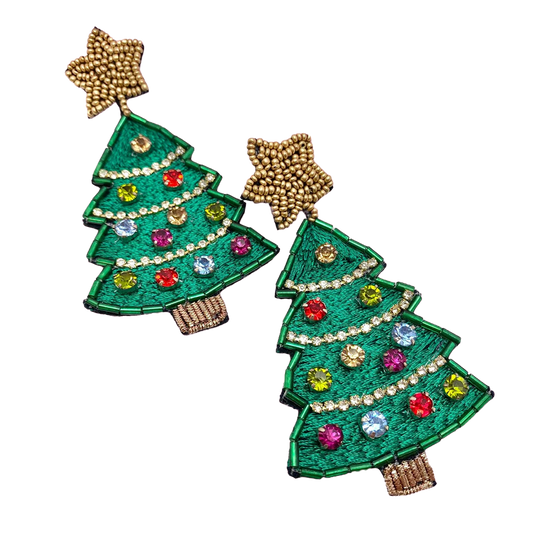 Viv! Christmas Statement Earrings - Green Christmas Tree