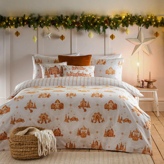 Viv! Christmas Kerst Dekbedovertrek - Gingerbread Village - Brushed Cotton - Reversible