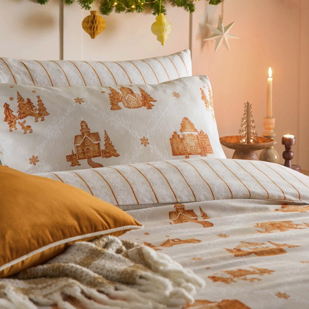 Viv! Christmas Duvet Cover Set - Gingerbread Village - Brushed Cotton - Reversible