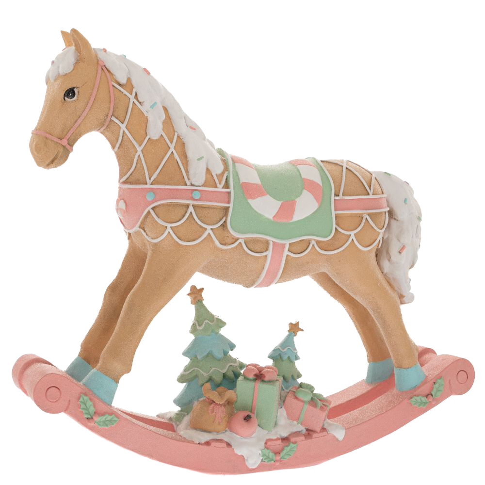 Viv! Christmas Tabletop Figure - Rocking horse - pastel - pink mint - 37cm