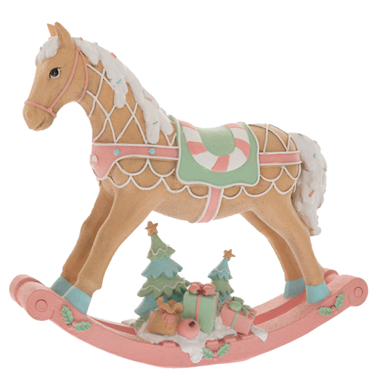 Viv! Christmas Tabletop Figure - Rocking horse - pastel - pink mint - 37cm