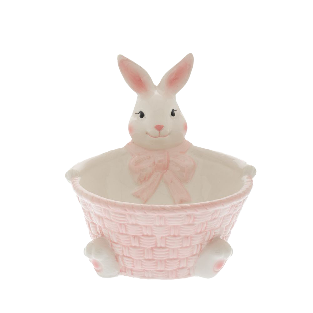 B-KEUZE: Viv! Christmas Paasservies - Schaaltje met Konijn - keramiek - pasen - roze - 16cm