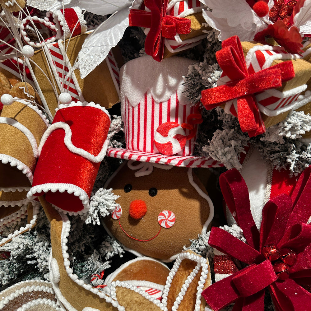 Viv! Christmas Tree Centrepiece - Gingerbread Man Head - Red White Brown - 30 cm