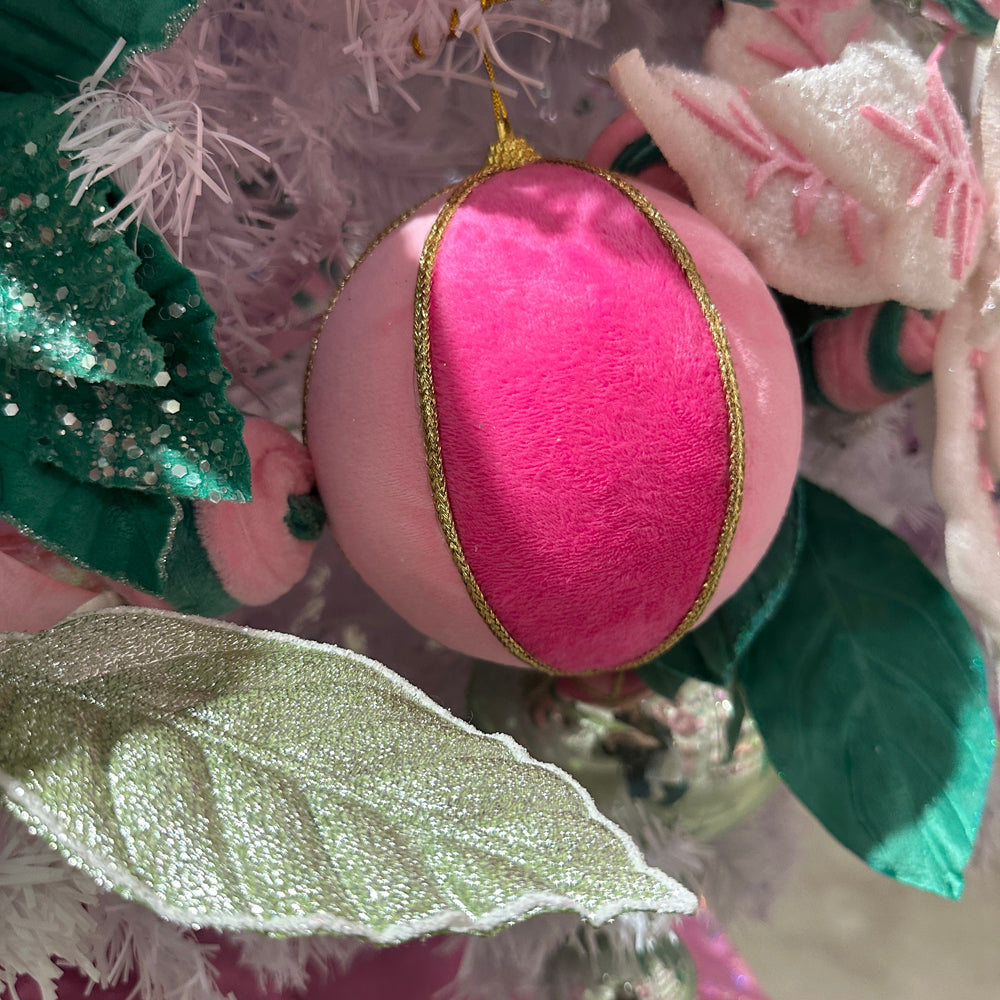 Viv! Christmas Bauble - Velvet with Gold Trim - Set of 2 - Pink Gold - Ø12 cm
