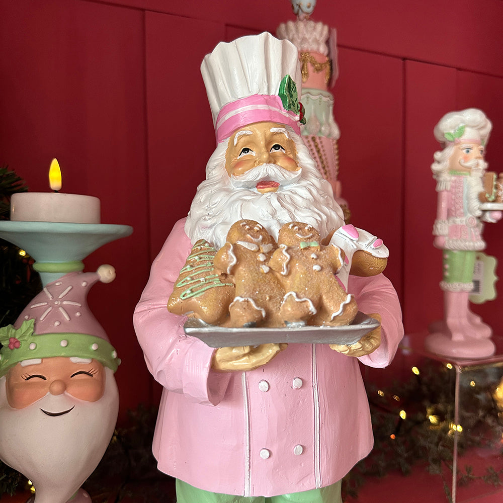 Viv! Christmas Tabletop Figure - Gingerbread Chef Santa - pastel - pink green - 42cm