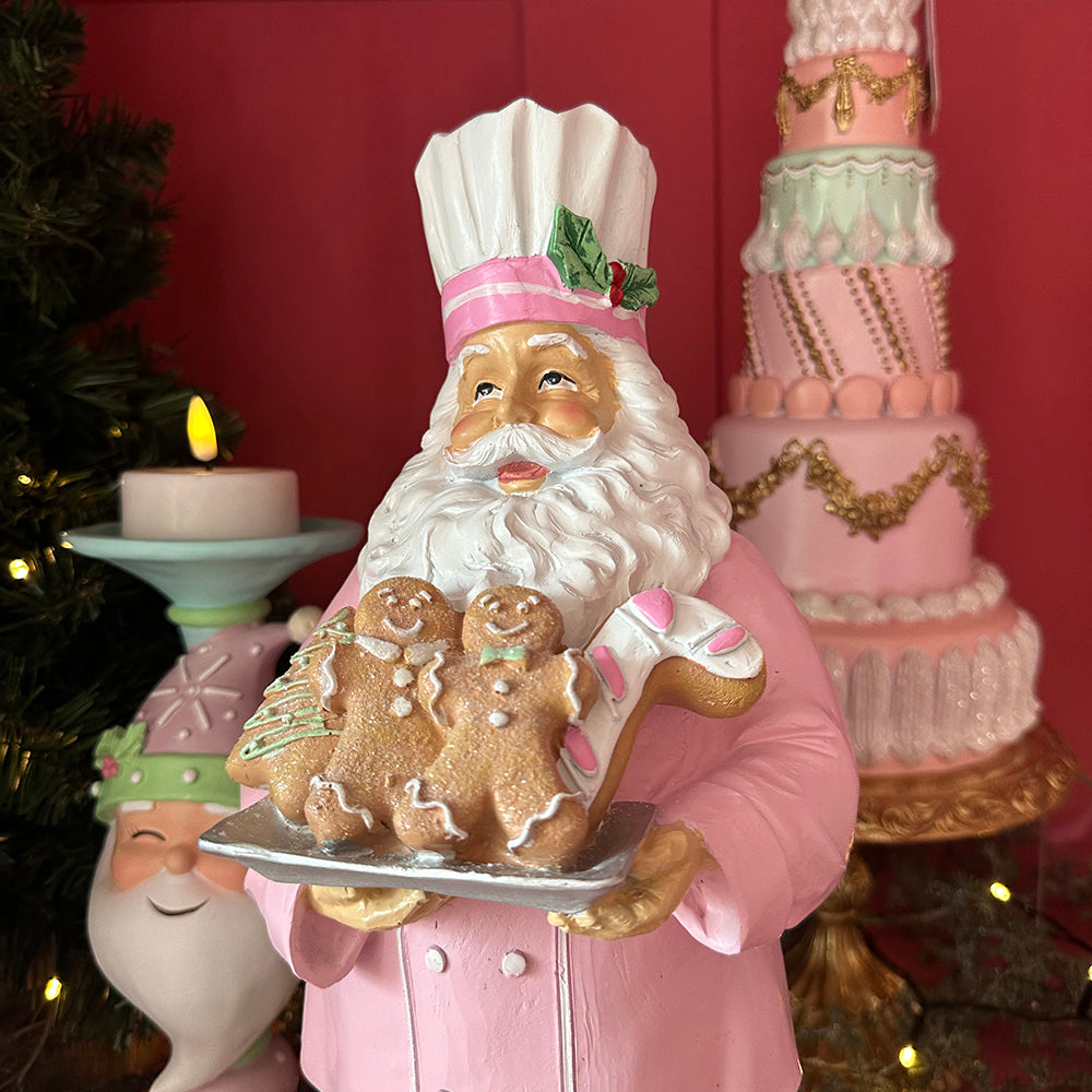 Viv! Christmas Tabletop Figure - Gingerbread Chef Santa - pastel - pink green - 42cm