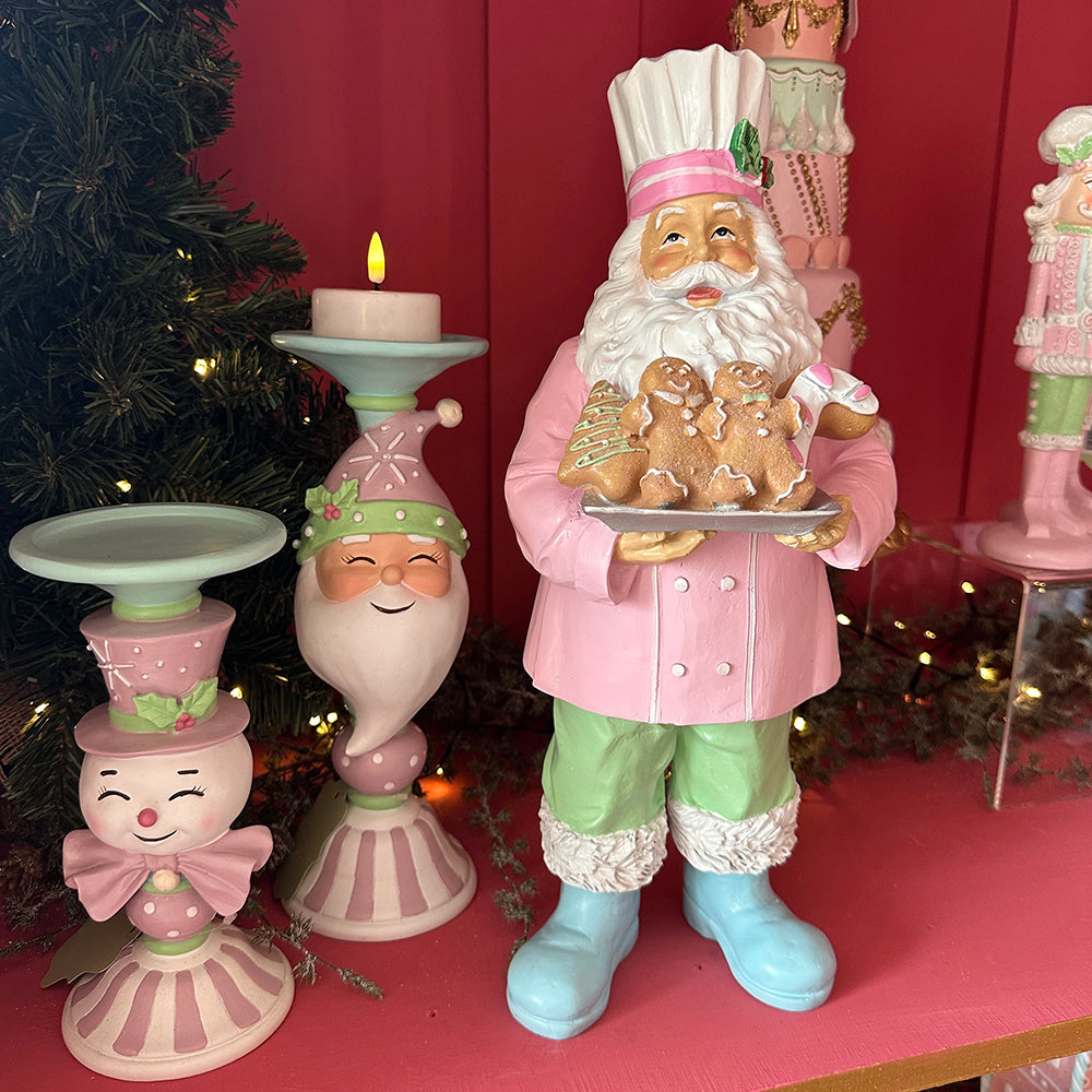 Viv! Christmas Tabletop Figure - Gingerbread Chef Santa - pastel - pink green - 42cm