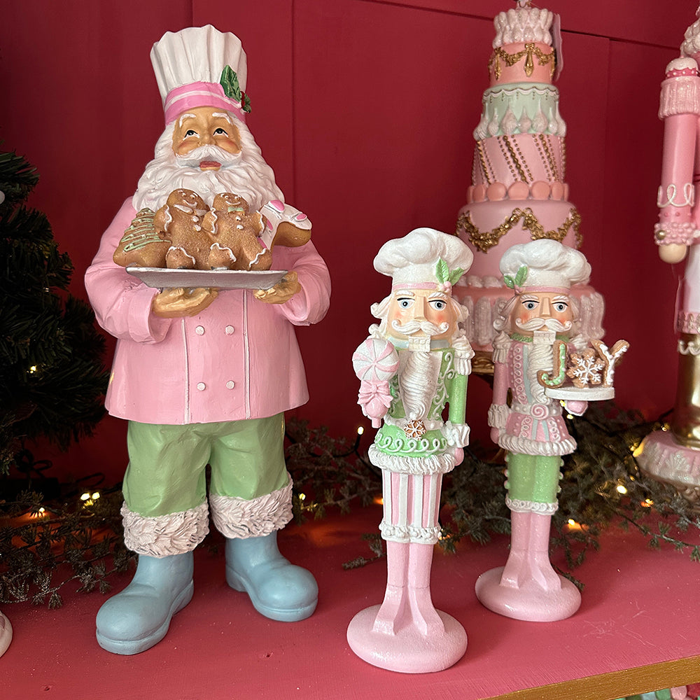 Viv! Christmas Tabletop Figure - Gingerbread Chef Santa - pastel - pink green - 42cm