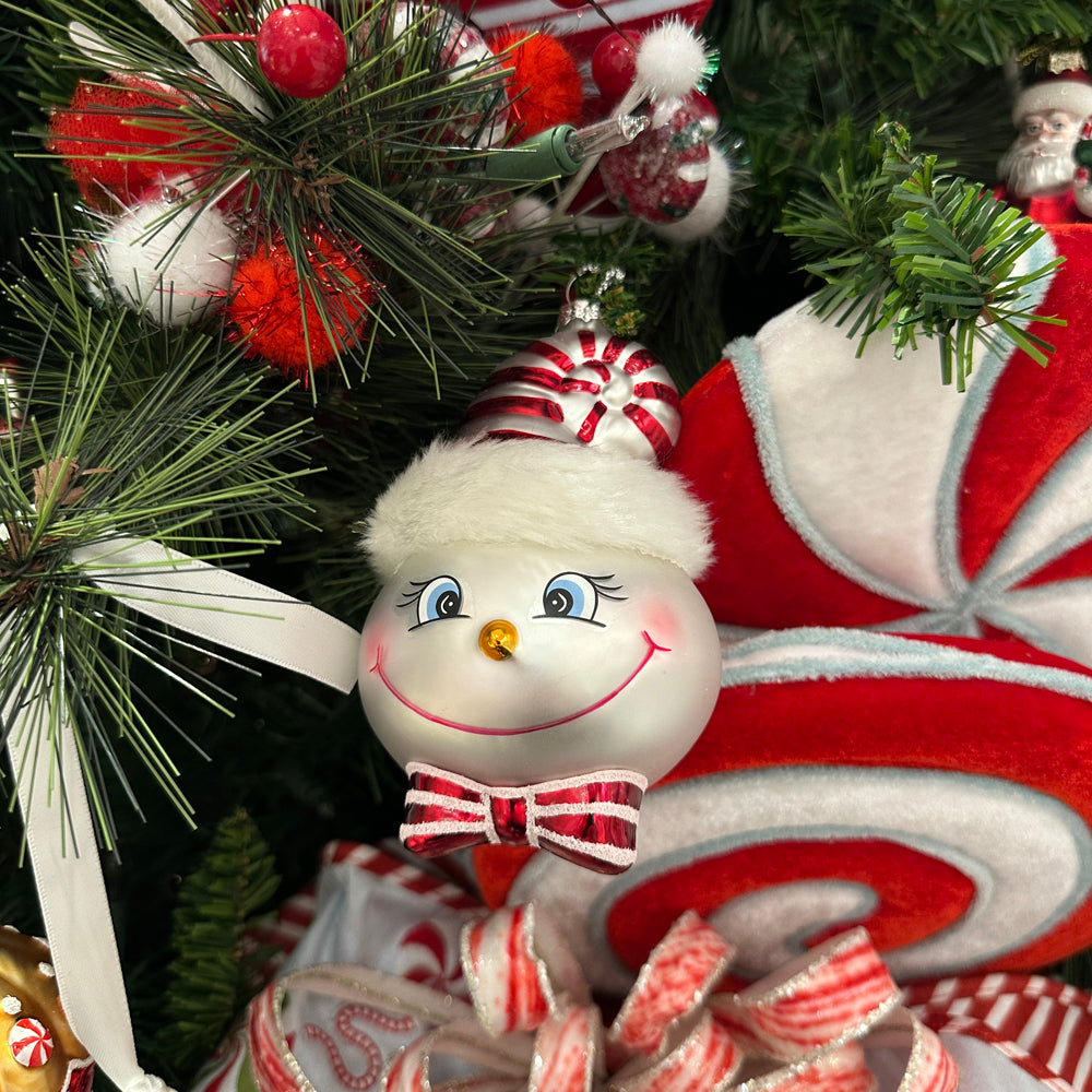 Viv! Christmas Kerstornament - Sneeuwpop met Snoep Muts - set van 2 - glas - rood blauw - 13cm