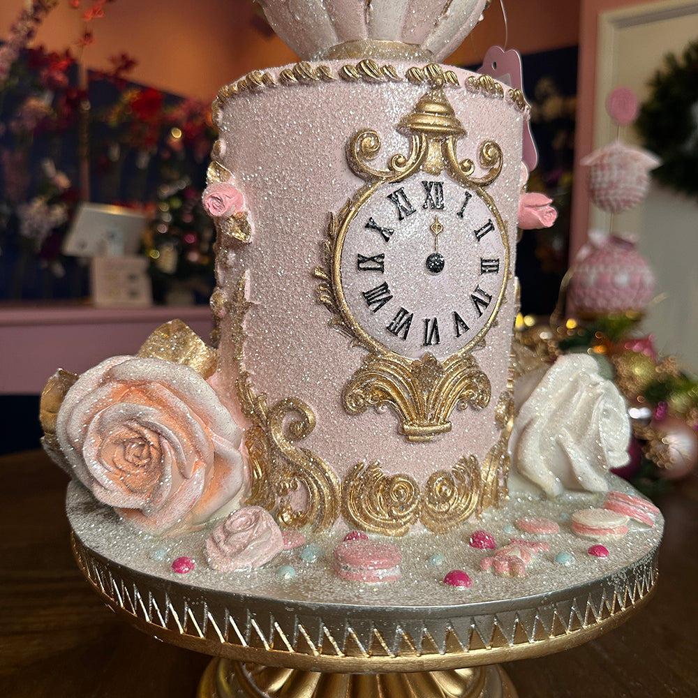 Goodwill M&G Christmas Tabletop Figure - Alice in Wonderland Cake with Teapot on Cake Plate - Rose Gold - 45cm