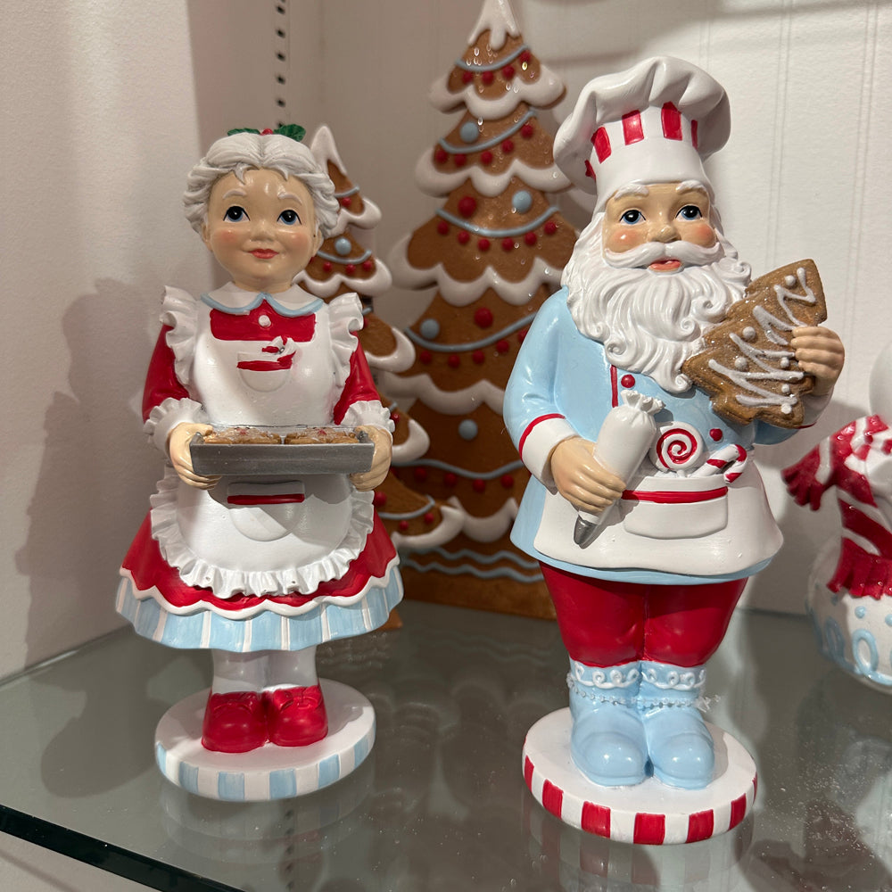 Viv! Christmas Tabletop Figure - Baking Mr. & Mrs. Claus - Set of 2 - Blue Red - 22 cm