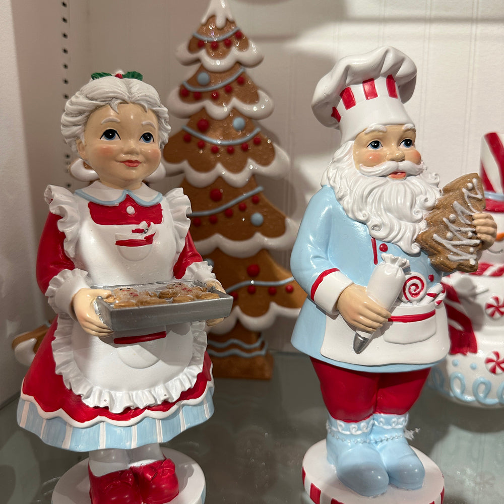 Viv! Christmas Tabletop Figure - Baking Mr. & Mrs. Claus - Set of 2 - Blue Red - 22 cm