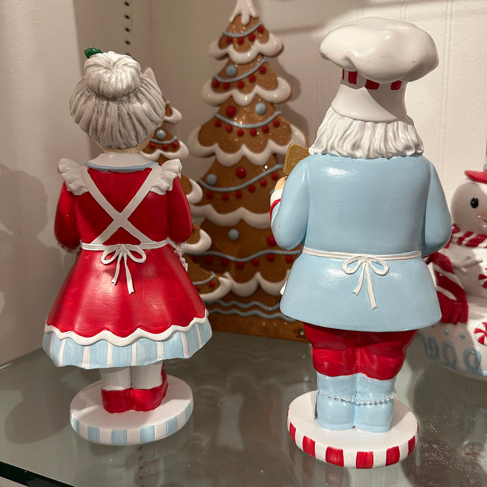 Viv! Christmas Tabletop Figure - Baking Mr. & Mrs. Claus - Set of 2 - Blue Red - 22 cm