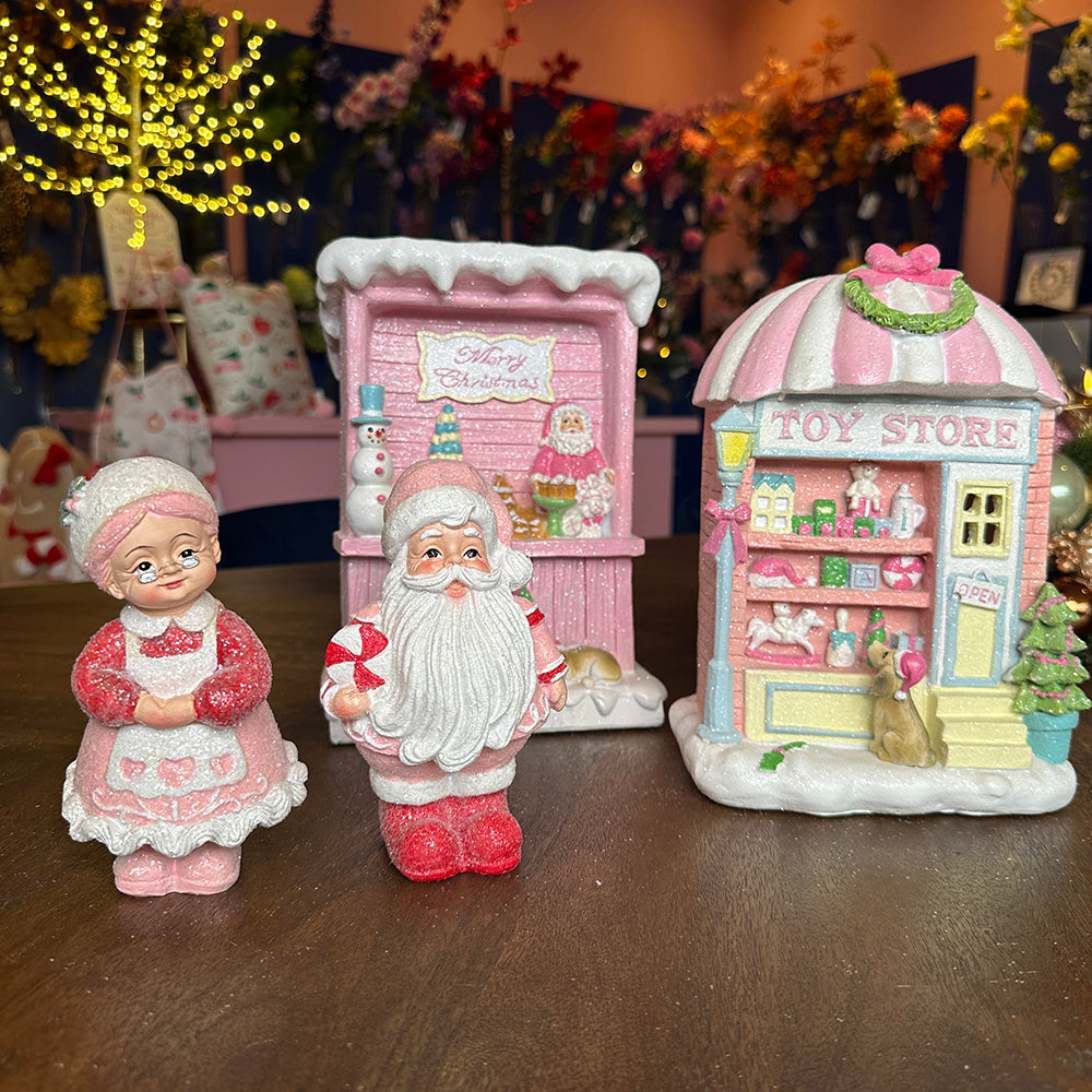 Viv! Christmas Tabletop Figure - Mr. and Mrs. Santa with Candy - set of 2 - pink white red - 15cm