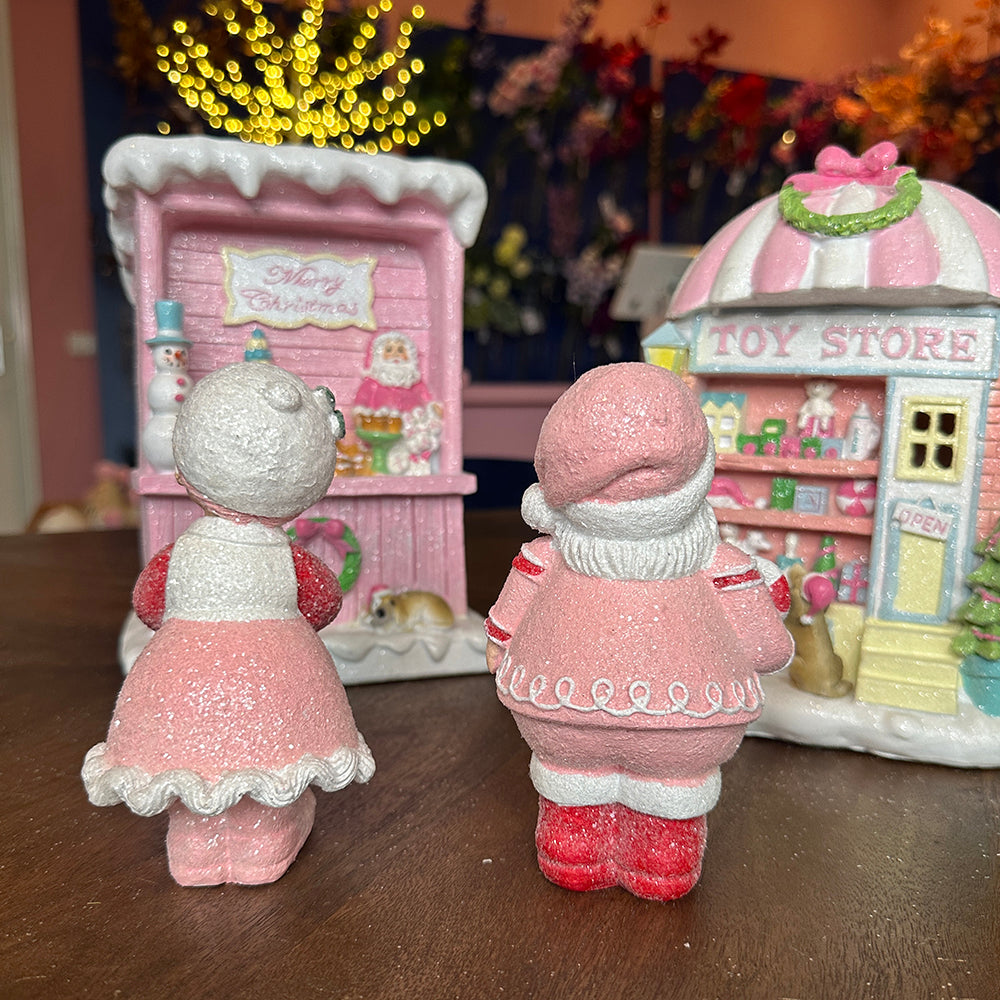 Viv! Christmas Tabletop Figure - Mr. and Mrs. Santa with Candy - set of 2 - pink white red - 15cm