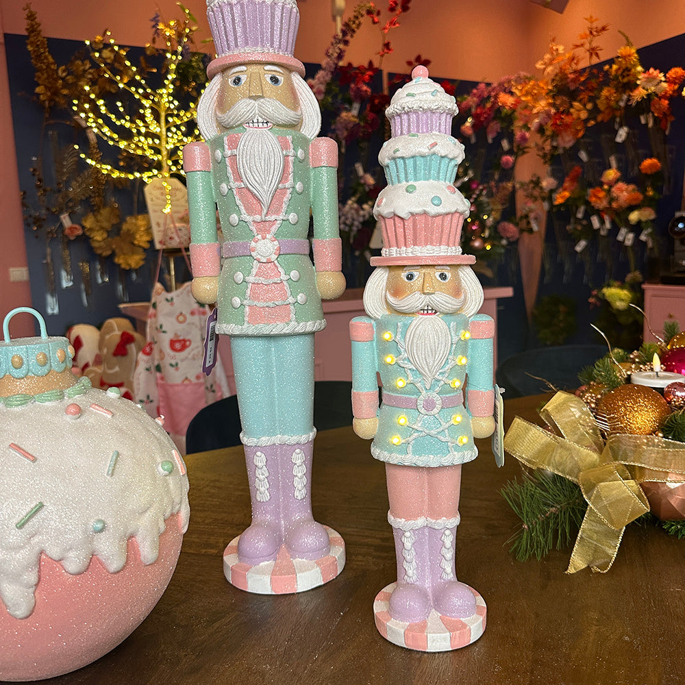 Viv! Christmas Tabletop Figure - Nutcracker incl. LED with Cupcakes - pastel - pink blue - 46cm