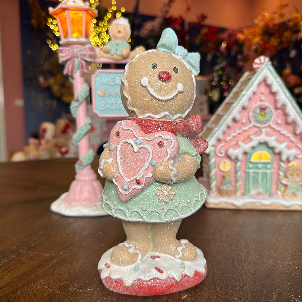 Viv! Christmas Tabletop Figure - Gingerbread Girl - pastel - pink red - 23cm