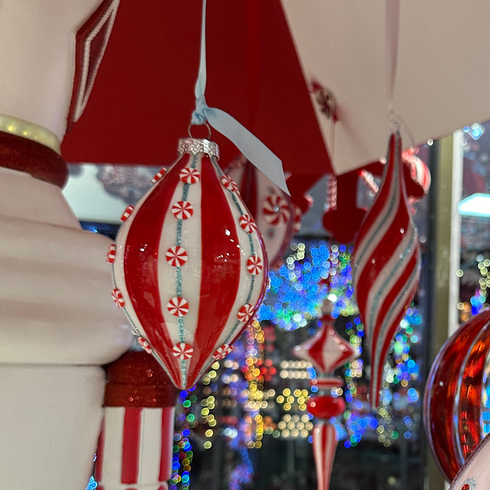 Viv! Christmas Bauble - Mini Peppermint Swirl Candy - Set of 2 - Glass - Red Blue - 14 & 10 cm