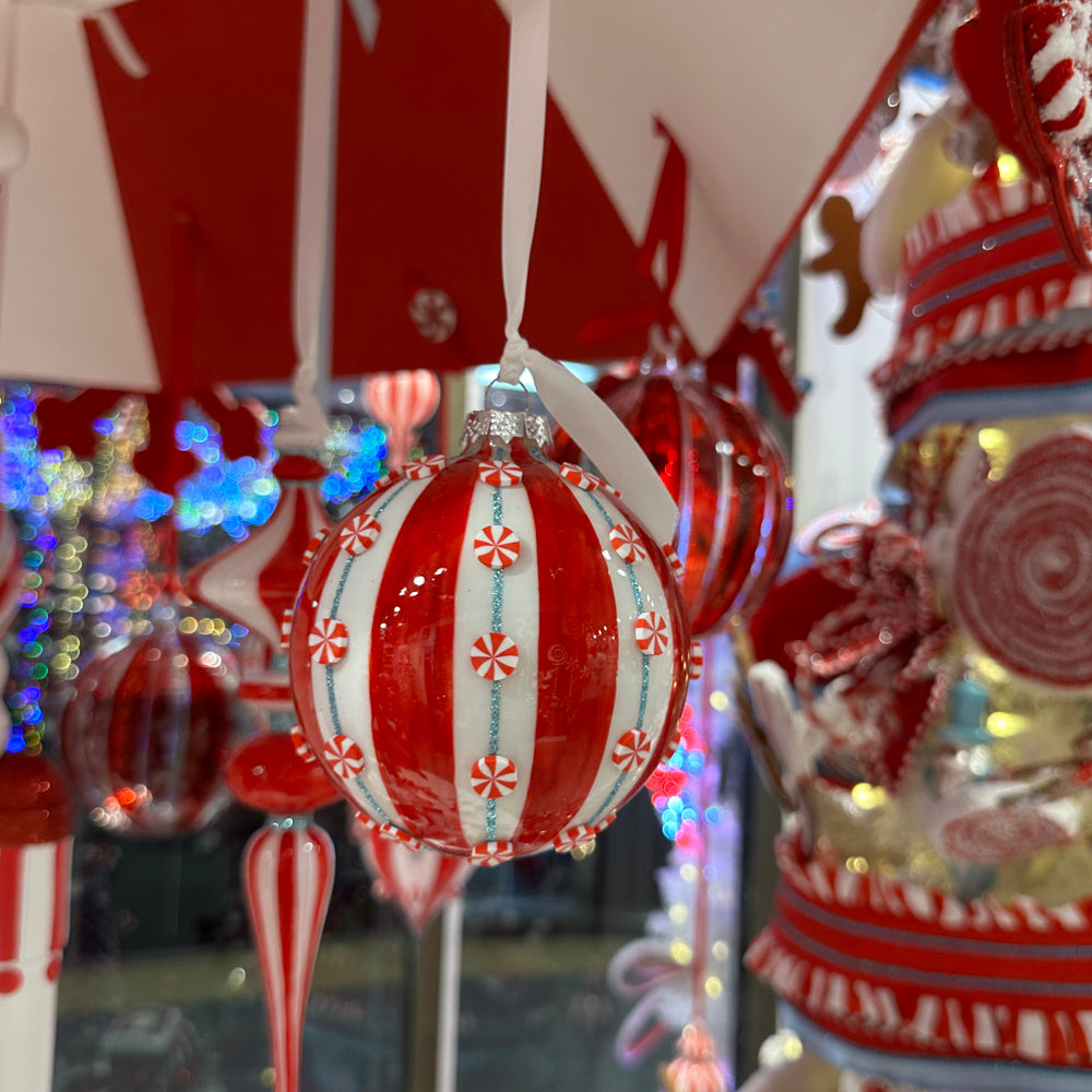 Viv! Christmas Bauble - Mini Peppermint Swirl Candy - Set of 2 - Glass - Red Blue - 14 & 10 cm