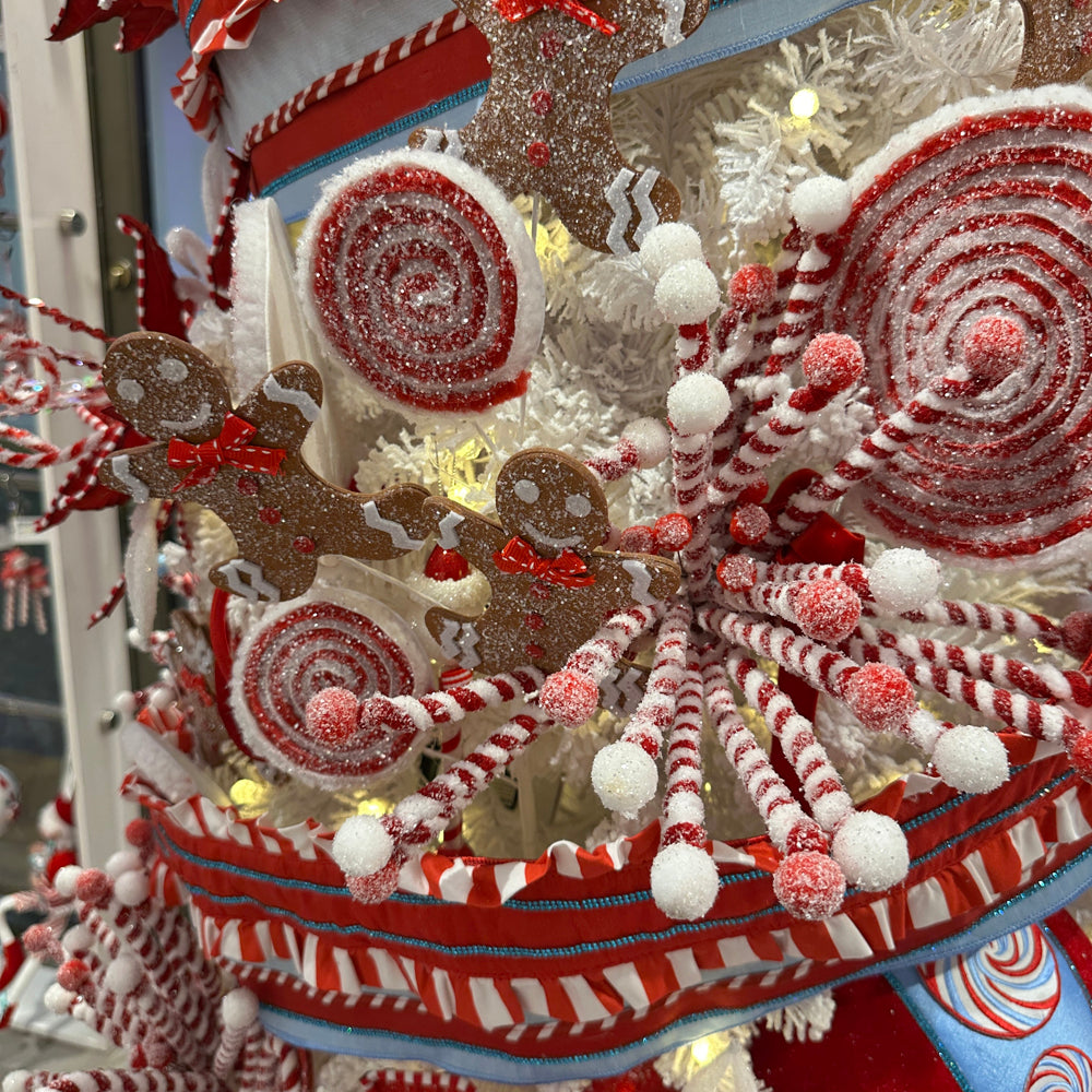 Viv! Christmas Weihnachtszweig - Lebkuchenmann & Pfefferminzbonbon - Braun Rot - 66 cm