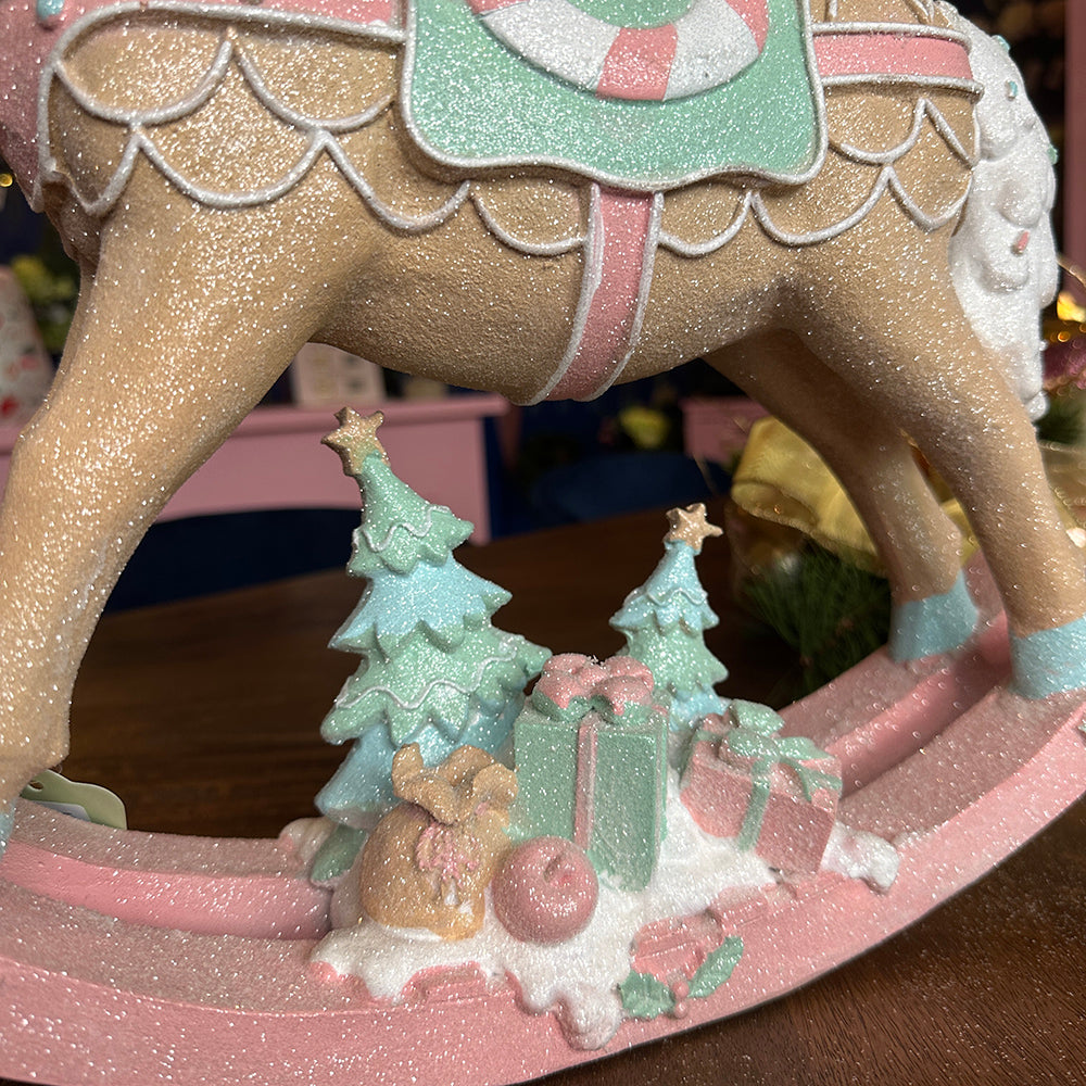 Viv! Christmas Kerstbeeld - Hobbelpaard - pastel - roze mint - 37cm