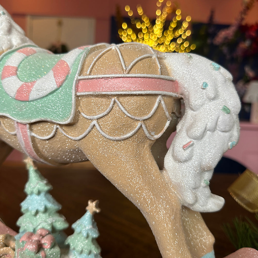 Viv! Christmas Tabletop Figure - Rocking horse - pastel - pink mint - 37cm