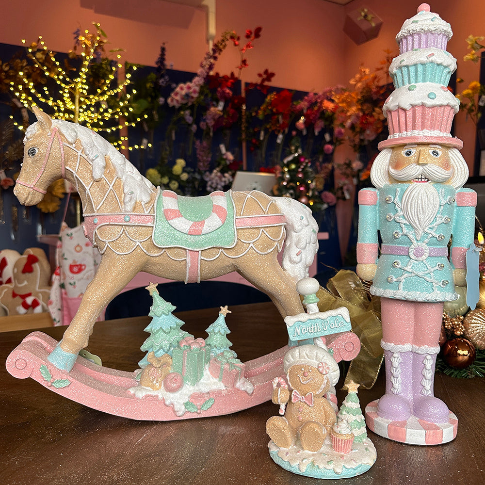 Viv! Christmas Tabletop Figure - Rocking horse - pastel - pink mint - 37cm