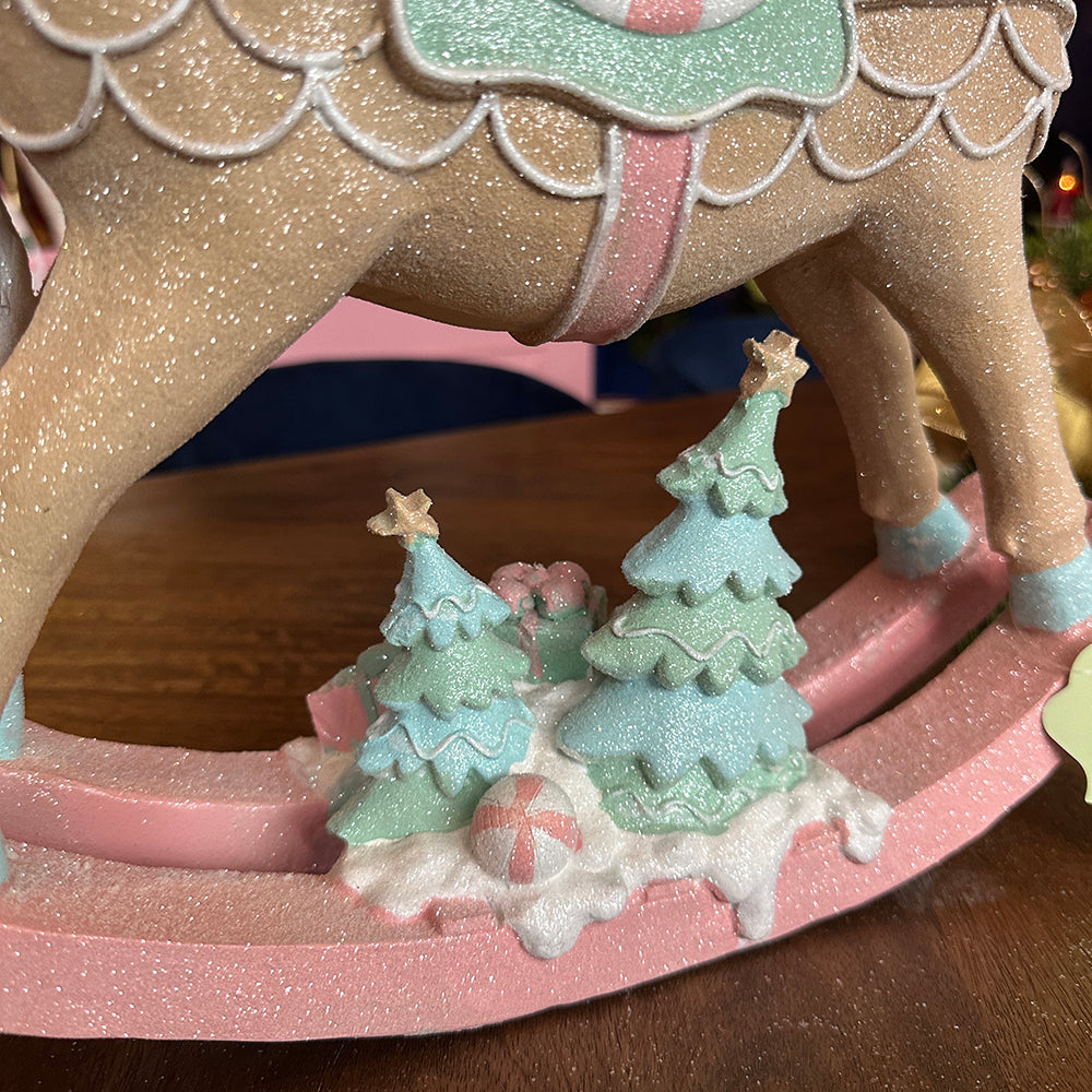 Viv! Christmas Tabletop Figure - Rocking horse - pastel - pink mint - 37cm