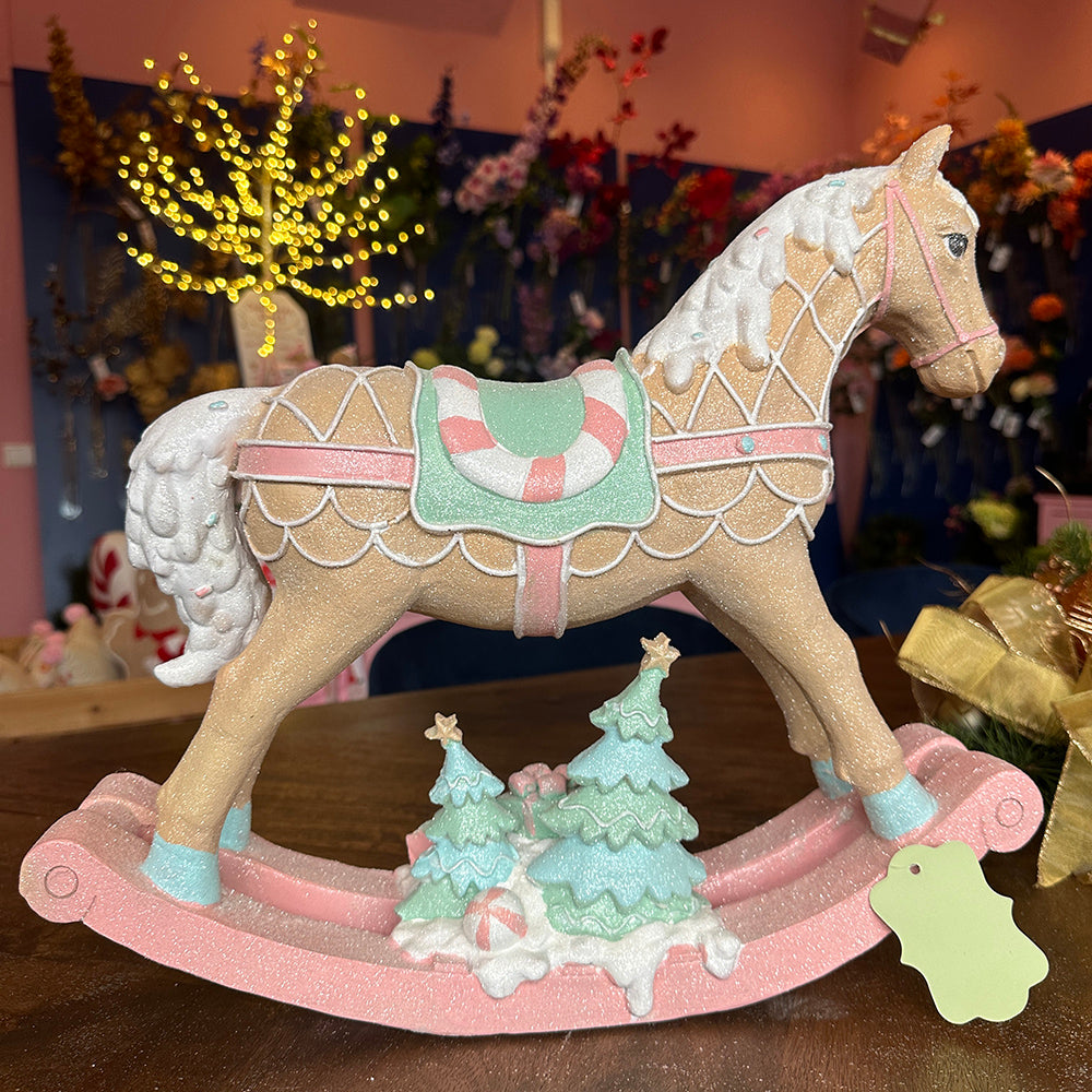 Viv! Christmas Tabletop Figure - Rocking horse - pastel - pink mint - 37cm