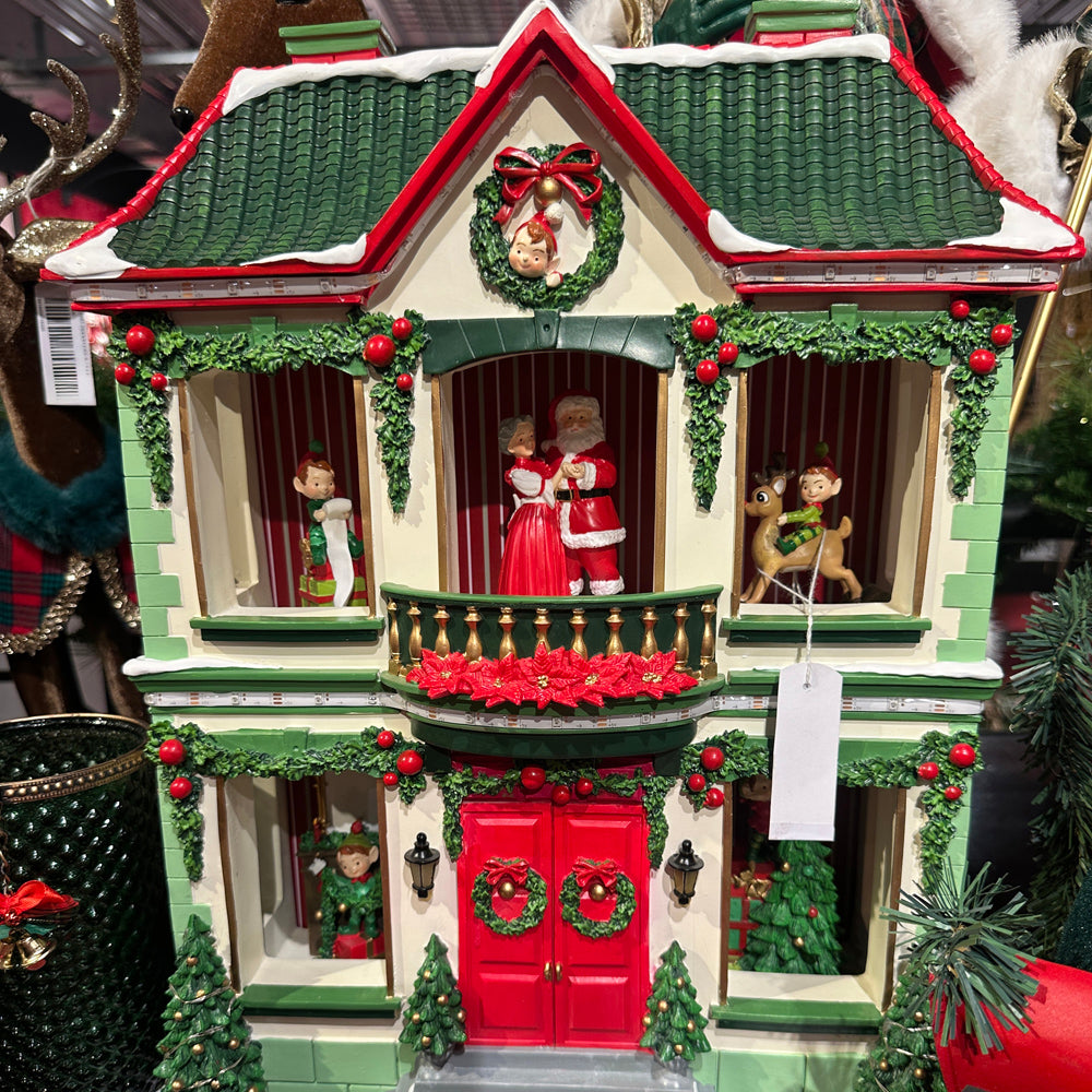 Goodwill M&G Weihnachtsfigur - Weihnachtshaus mit Musik und LED-Beleuchtung - Rot Grün - 47 cm