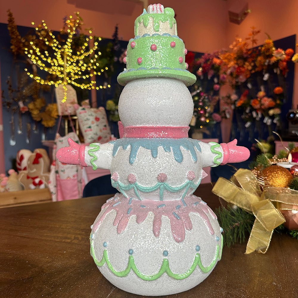 Viv! Christmas Tabletop Figure - Snowman with Bow Tie and Candy - pastel - pink - 45cm