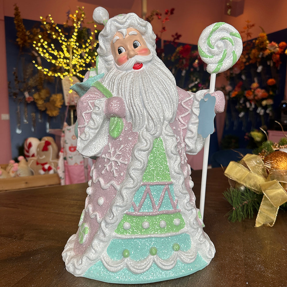 Viv! Christmas Tabletop Figure - Santa with Candy - pastel - pink - 46cm