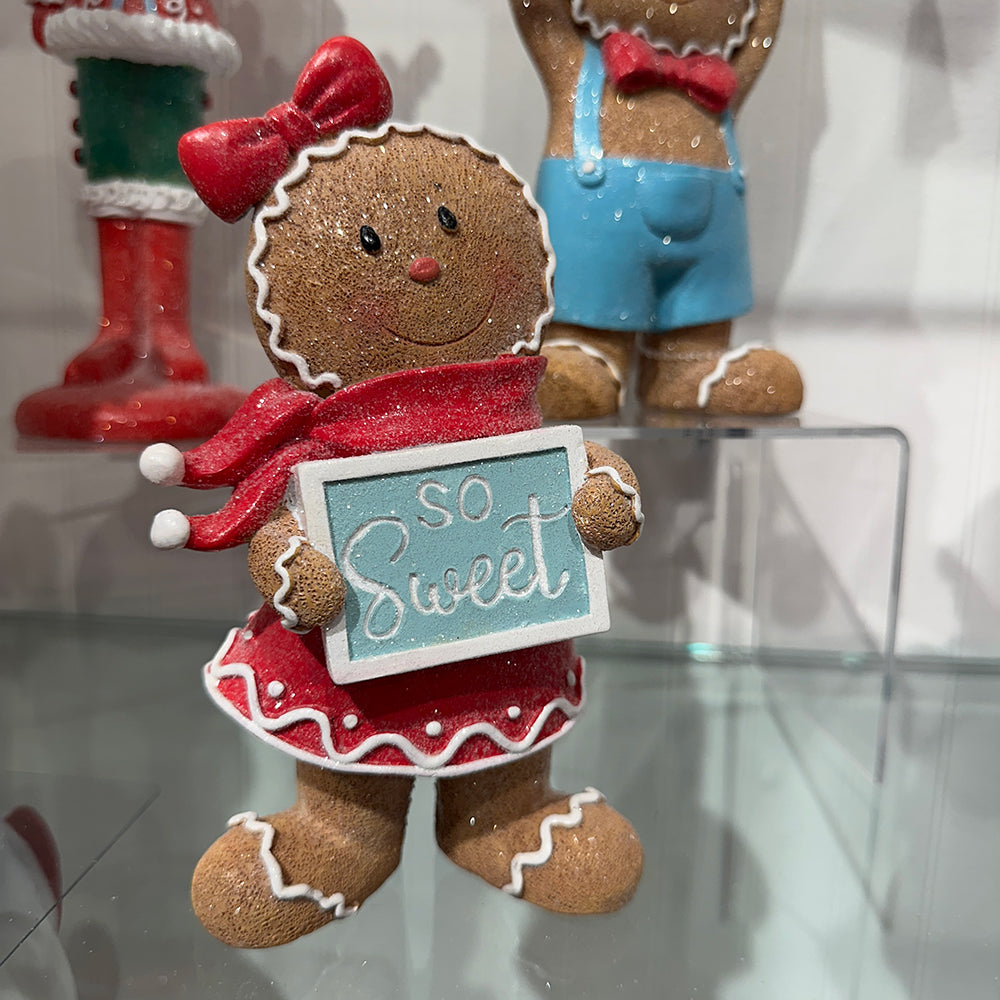Viv! Christmas Tabletop Figure - Gingerbread Boy & Girl - Set of 2 - Blue Red - 20 cm