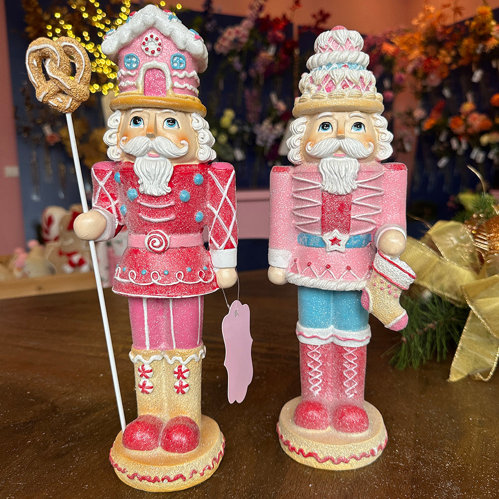 Viv! Christmas Tabletop Figure - Candy Nutcracker - set of 2 - pink blue - 32cm