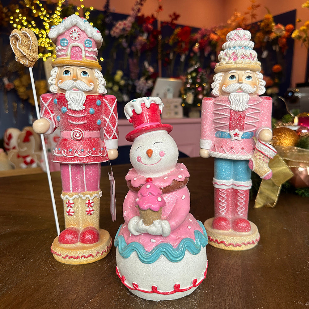 Viv! Christmas Tabletop Figure - Candy Snowman - set of 2 - pink white blue - 22cm