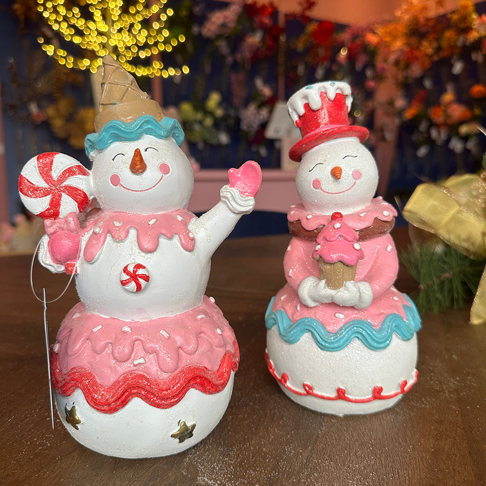 Viv! Christmas Tabletop Figure - Candy Snowman - set of 2 - pink white blue - 22cm