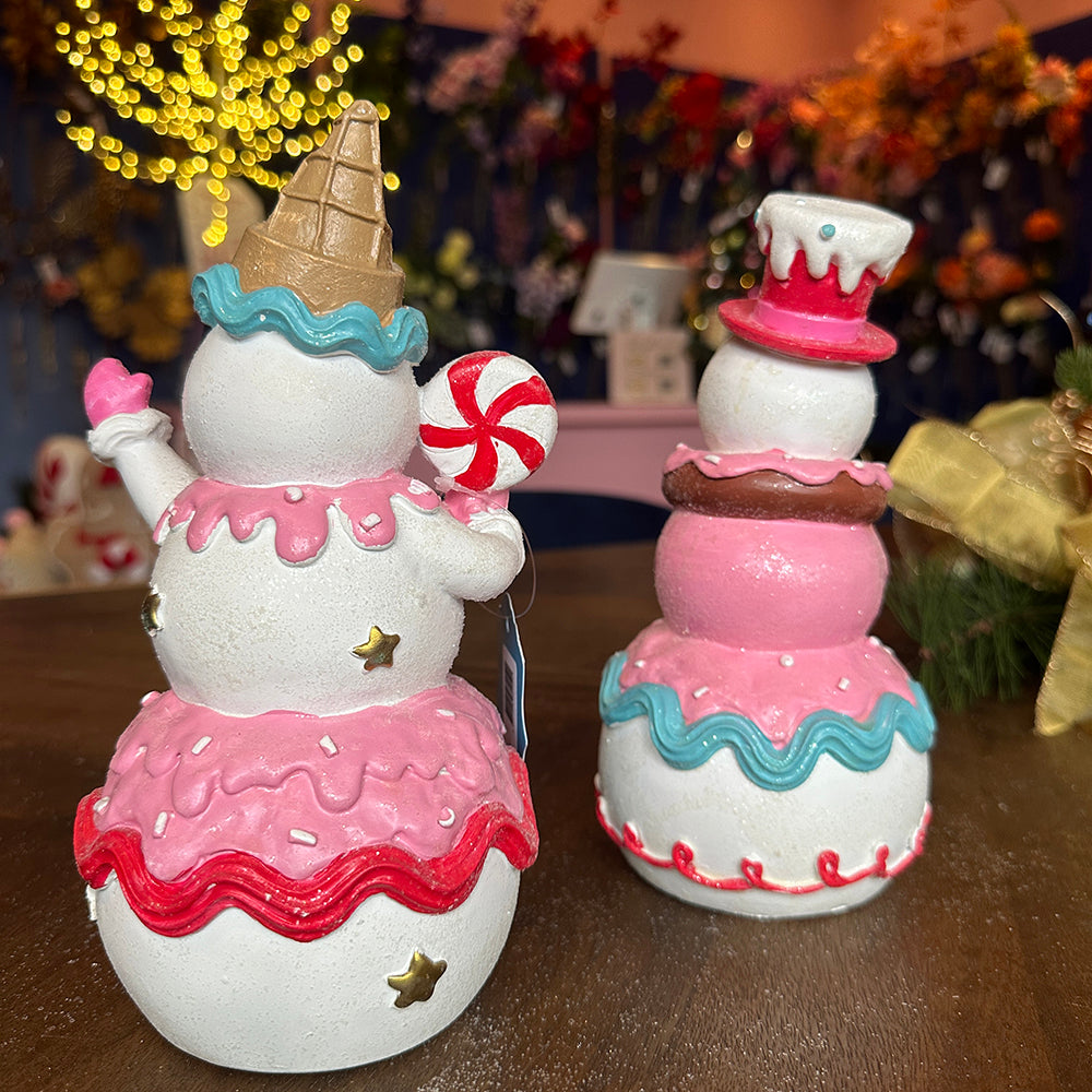 Viv! Christmas Tabletop Figure - Candy Snowman - set of 2 - pink white blue - 22cm