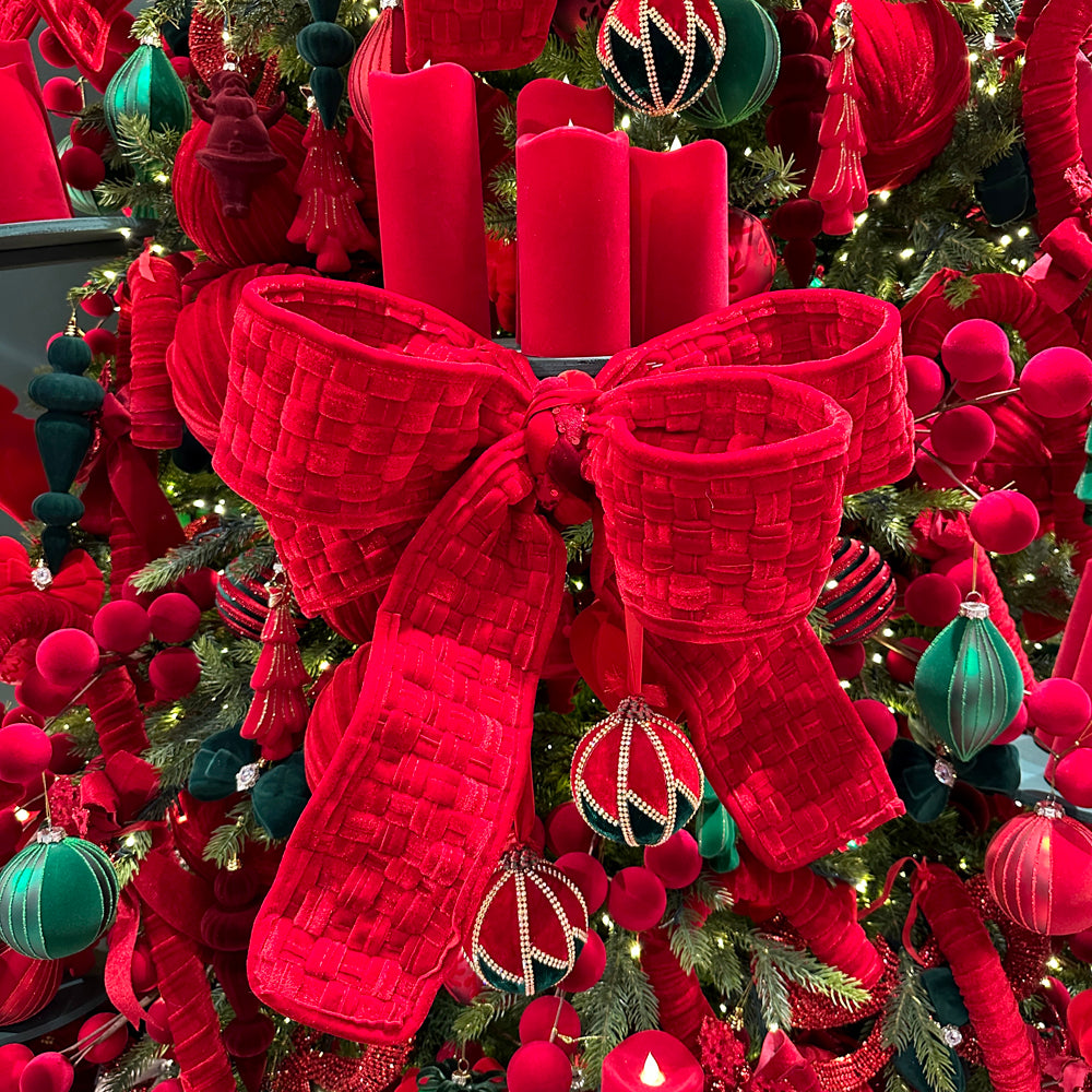 Viv! Christmas Wired Ribbon - Braided Velvet - Red - 12.7 cm x 2.7 m