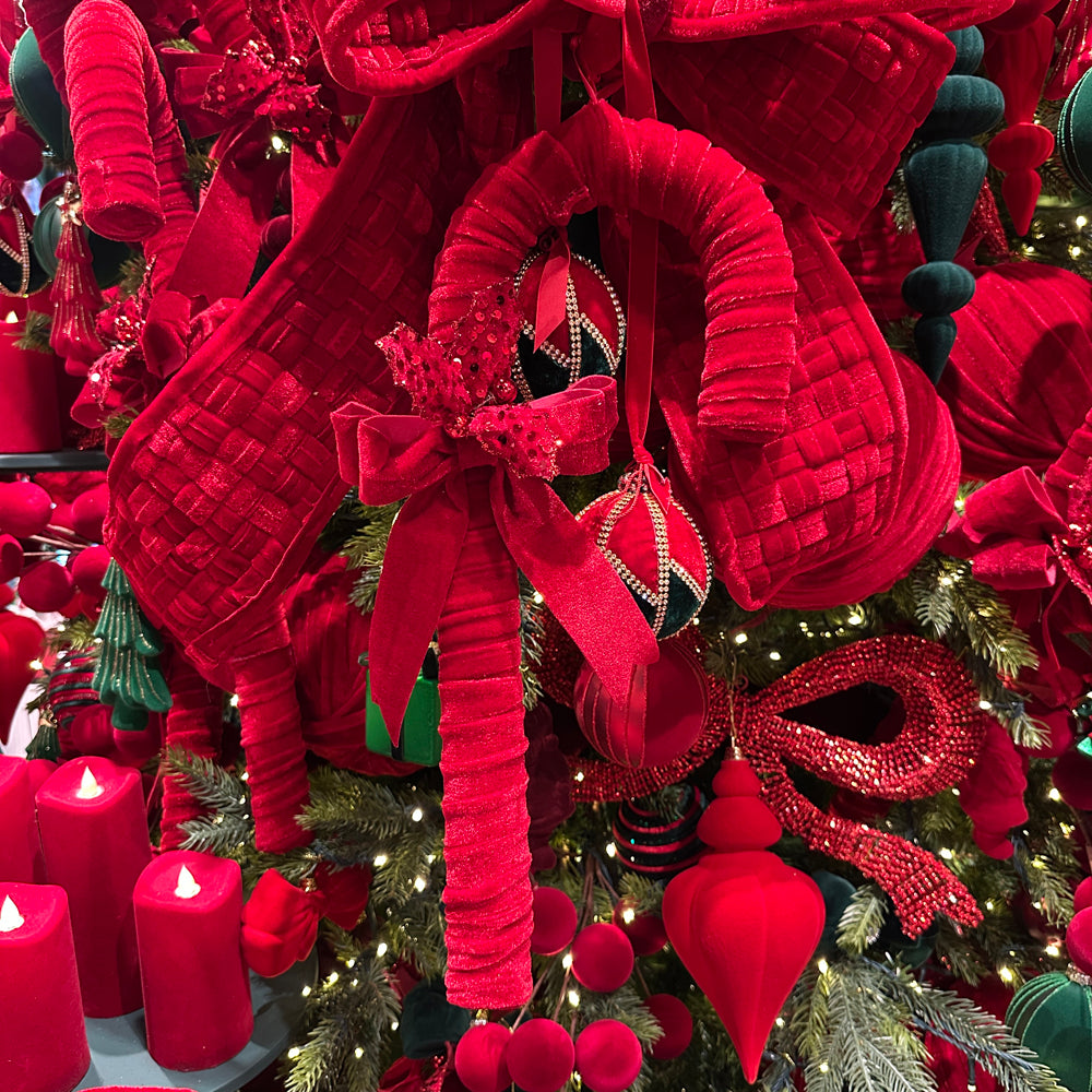 Viv! Christmas Ornament - XL Velvet Candy Cane w/ Bow - Red - 46 cm