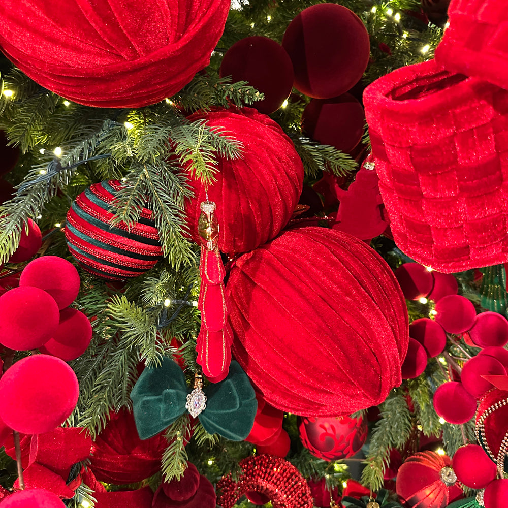 Viv! Christmas Kerstbal - Fluwelen Bal met Pailletten - set van 2 - rood - 13cm