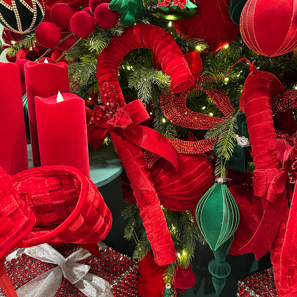 Viv! Christmas Ornament - XL Velvet Candy Cane w/ Bow - Red - 46 cm