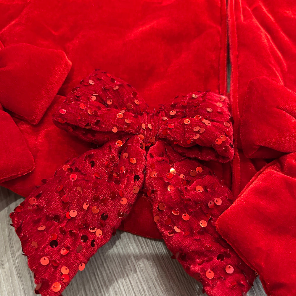 Viv! Christmas Luxe Kerstboomrok - Fluwelen Strikken met Pailletten - rood - Ø122cm