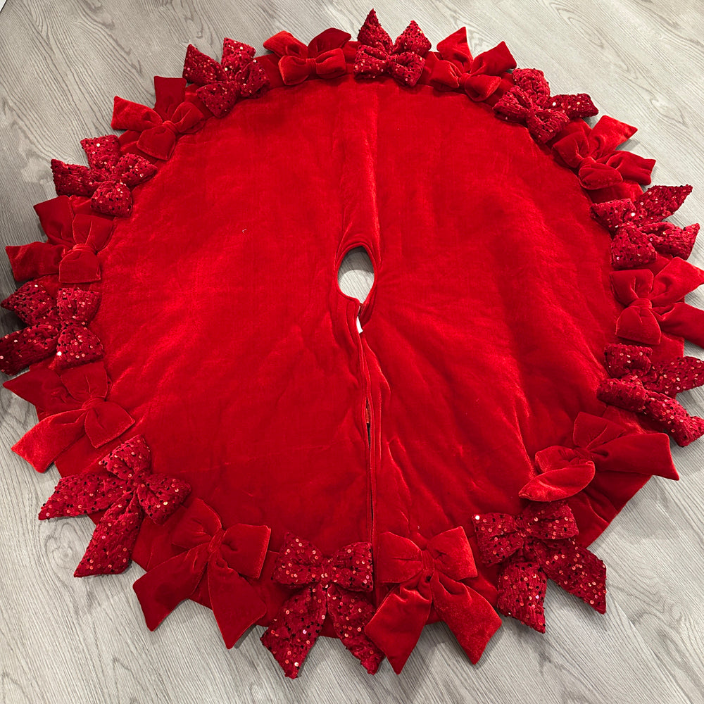 Viv! Christmas Luxe Kerstboomrok - Fluwelen Strikken met Pailletten - rood - Ø122cm