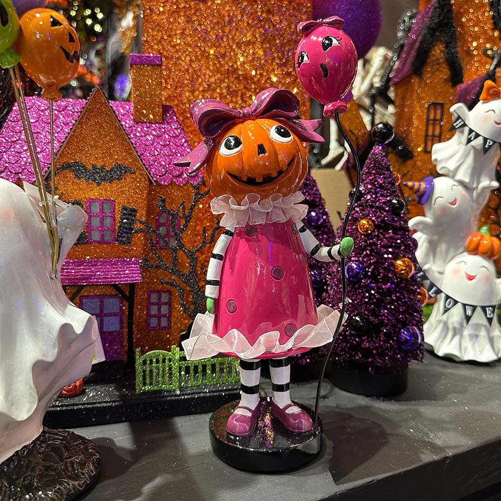 Viv! Christmas Halloween Decor - Pumpkin Girl with Balloon - 29cm