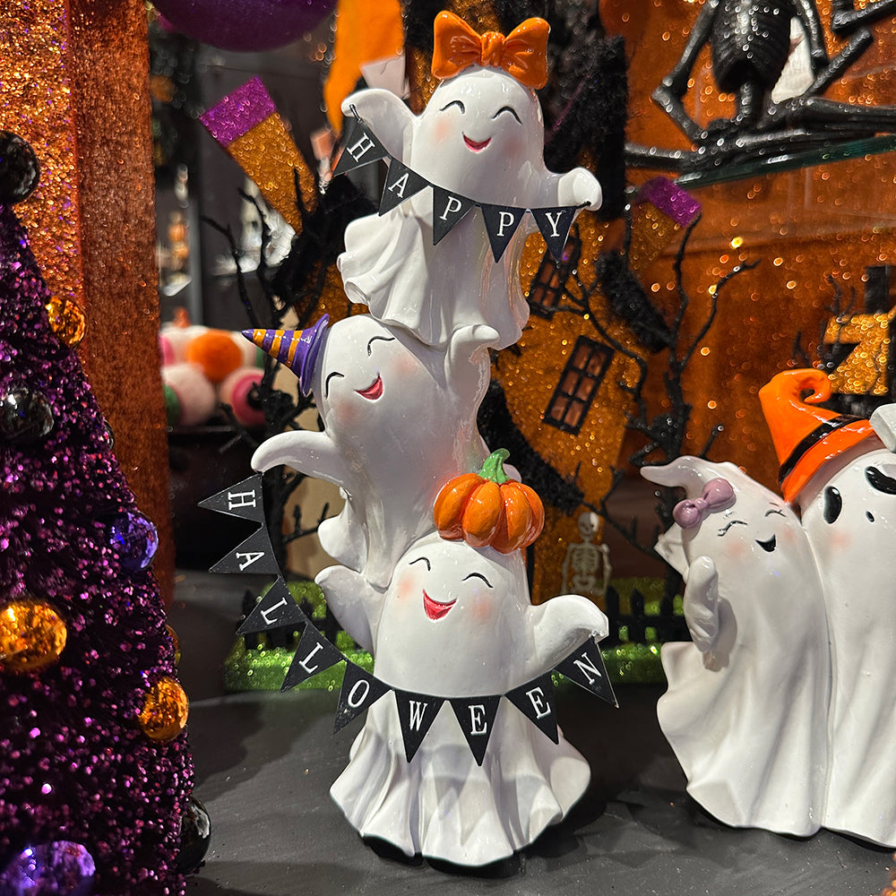 Viv! Christmas Halloween Decoratie Beeld - Spookjes Stapel met Halloween Slinger - 29cm
