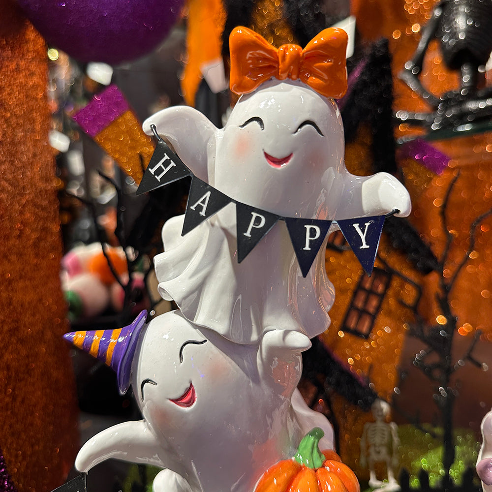 Viv! Christmas Halloween Decoratie Beeld - Spookjes Stapel met Halloween Slinger - 29cm